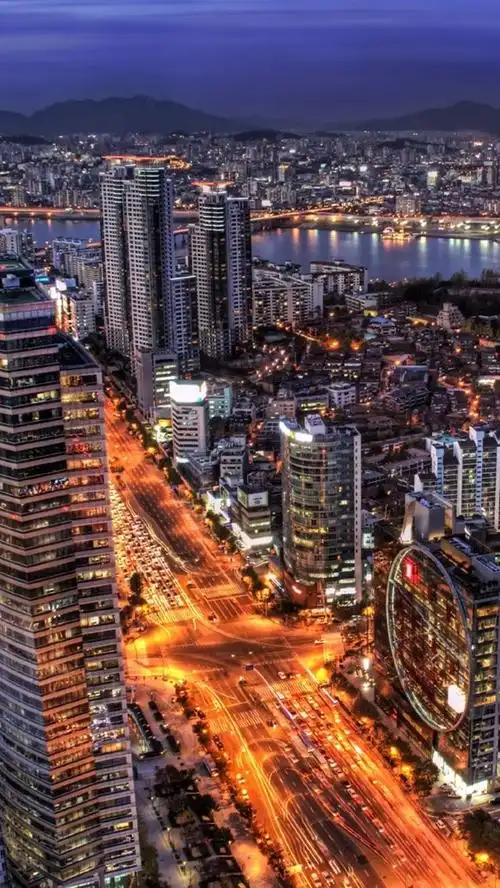 韩国,首尔,城市夜,摩天大楼,灯 iphone 壁纸