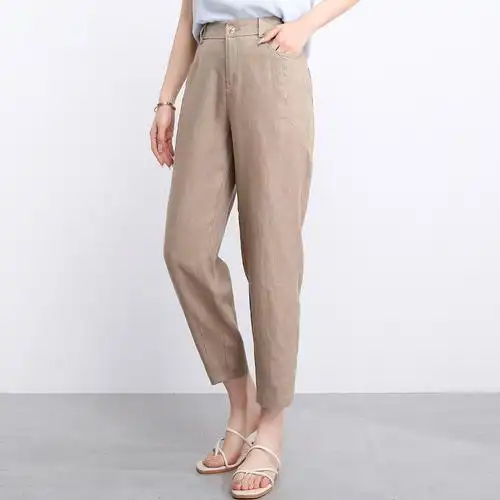 夏天薄款中年女裤宽松九分小脚萝卜裤胖女人休闲裤