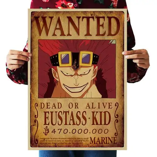 【a1126】海贼王悬赏令基德旧复古牛皮纸海报 修改