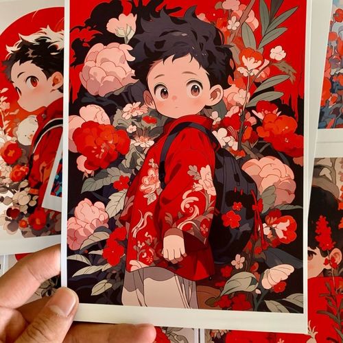 马克笔动漫中级卡通男女猫咪临摹卡创意多彩花儿插画小清新场景画