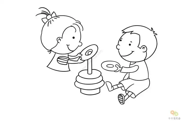 小朋友们一起玩玩具简笔画