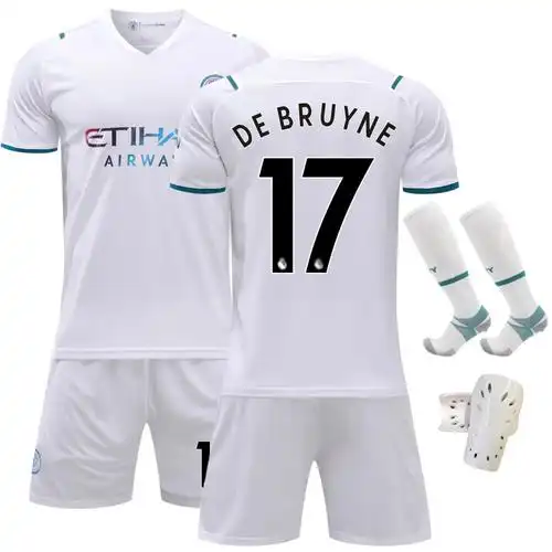 新款2122曼城白色客场足球服17号德布劳内球衣儿童成人套装训练服