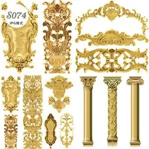 s074金色浮雕欧式花纹立柱罗马柱构件泡沫雕刻效果婚礼图片素材