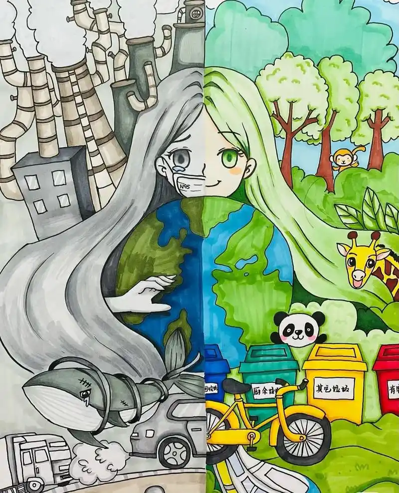 跟我一起学画画 #保护环境绘画 #儿童画分享 静下心,享受 - 抖音