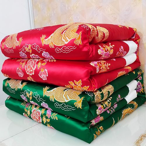 手工纯棉花棉被子结婚喜被丝绸缎龙凤大红色单褥子双人春秋被定做