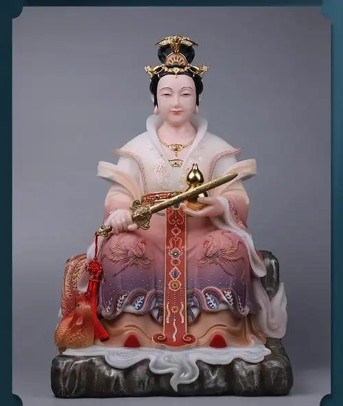 520圆通 汉白玉九天玄女像 彩绘九天玄女娘娘神像家用玄天圣母坐像