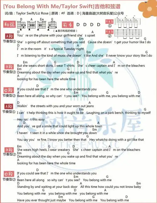 吉他谱youbelongwithmecover