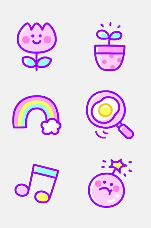 彩虹音符可爱表情免抠素材