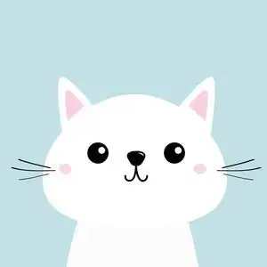 蓝色头图白猫小猫咪滑稽的头娃娃脸.胡子.可爱的可爱卡通人物.