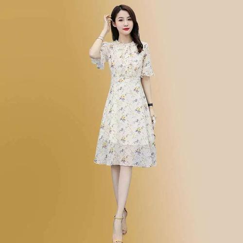 甜美雪纺连衣裙夏季女装2021a年新款温柔风气质小清新碎花仙女裙