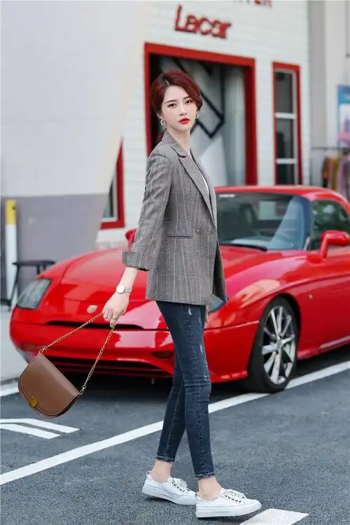 *6001#实拍秋冬新款小西装外套女装休闲裤西服上衣搭牛仔裤女大码