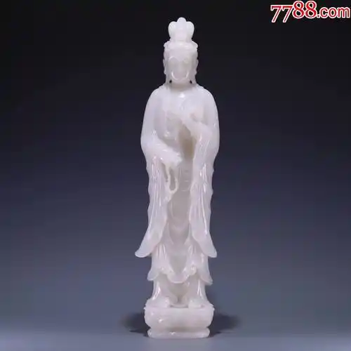 旧藏和田白玉观音站姿像