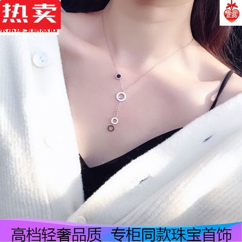 韩版黑圆流苏项链女短锁骨链网红个性潮钛钢镀ins今年流行款百搭潮的