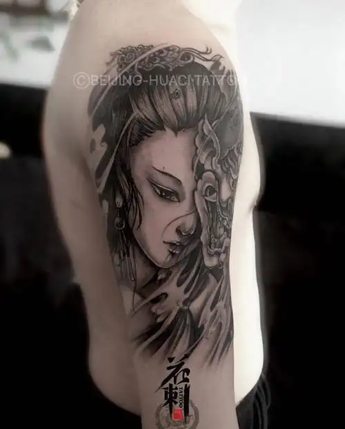 艺妓般若纹身图片成品手臂传统人物鬼神纹身图案