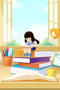 世界读书日女孩在书桌上看书卡通人物jpg素材