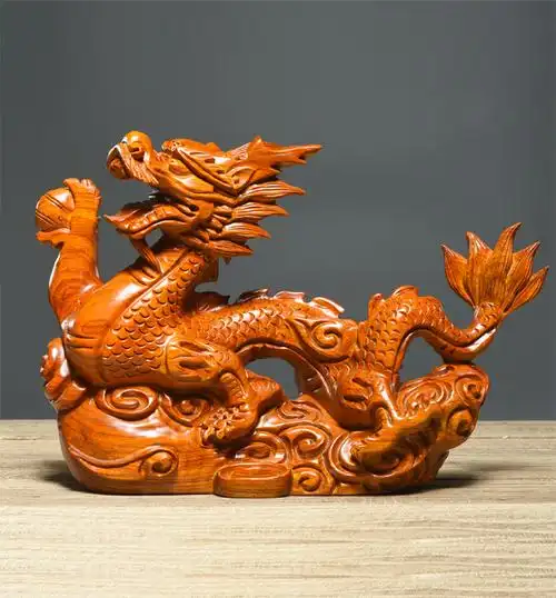 笼趣花梨木雕龙摆件红木寓意生肖青龙客厅办公室装饰木质龙工艺品a款