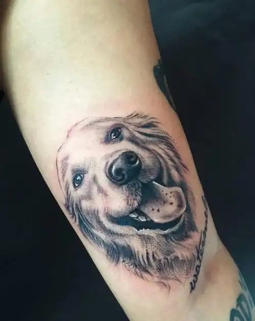 狗狗纹身图片_手臂成品肖像清新动物原创纹身图案
