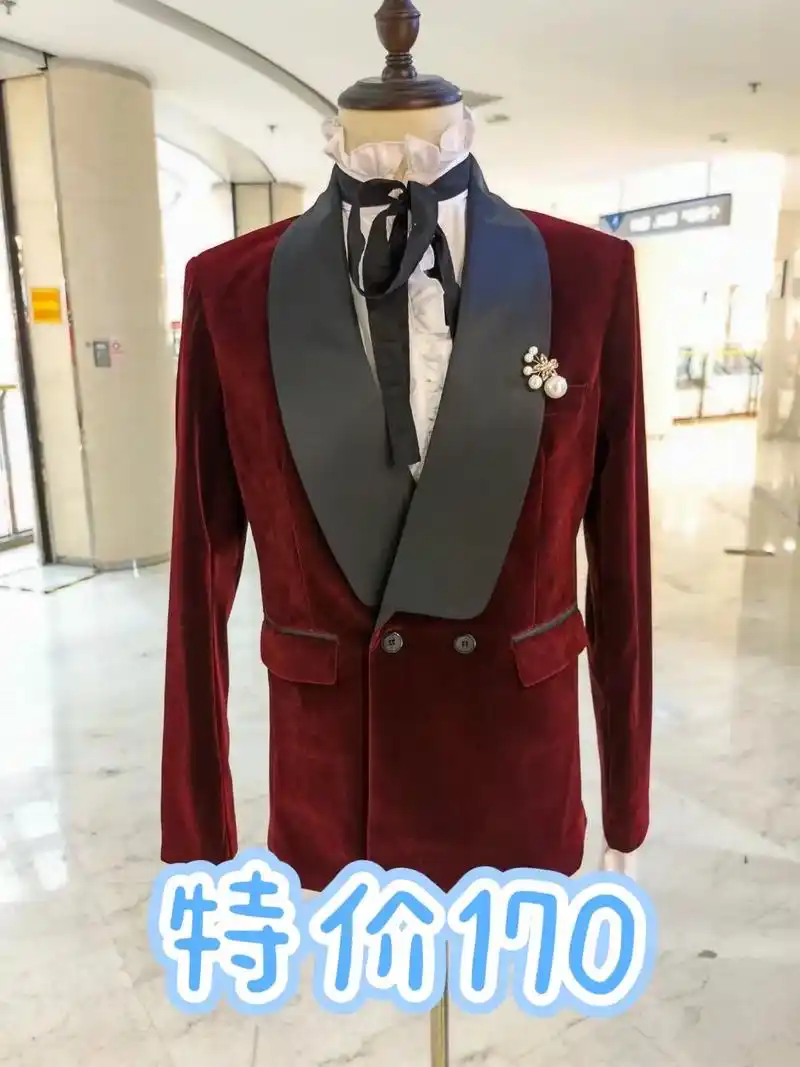 新款影楼旅拍风男服装婚纱摄影主持西服套装.