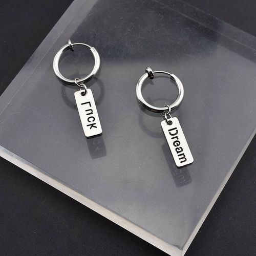 港风个性字母牌耳环女网红ff封帆气质钛钢朋克嘻哈耳饰男女无耳洞