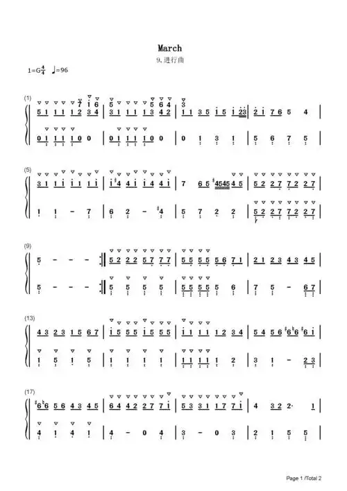 进行曲9巴赫g调古典钢琴简谱