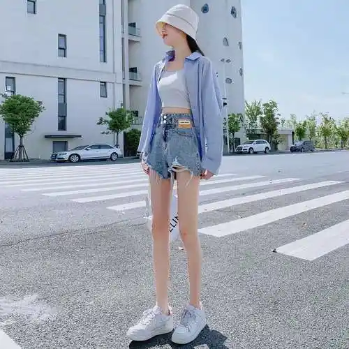 高腰牛仔短裤女2022年新款夏季宽松显瘦a字阔腿网红辣妹超短热裤