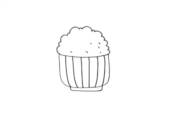 步骤3:在碗上方空白的位置加上几笔黑点,更像是米粒,在碗的正面画上六