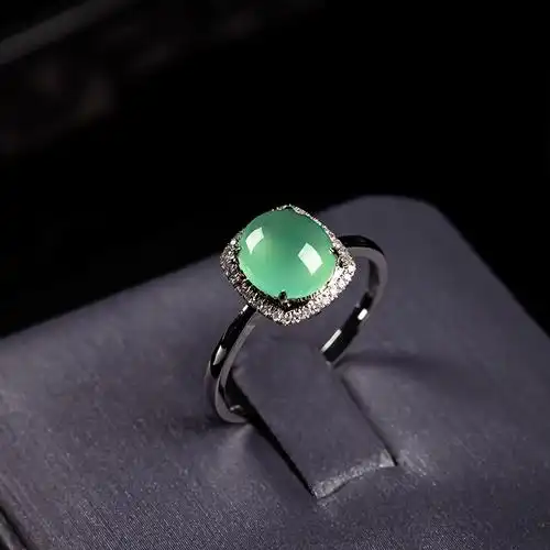 天然a货翡翠冰种阳绿苹果绿戒指蛋面戒面18k金镶嵌玉石戒指女绿戒