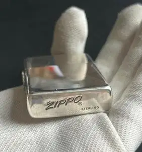 zippo 左斜纯银光板 80年代末期 二手品相 正底刻