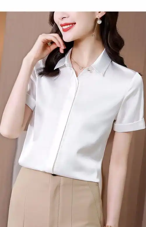 重磅职业真丝白色衬衫女短袖2025夏季新款百搭时尚高端桑蚕丝上衣