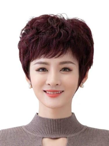定制假发女中老年全头全手织逼真整顶真头发妈妈圆脸假发套短发遮