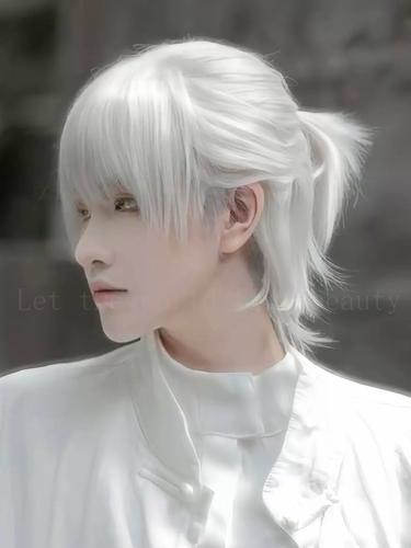 齐司礼假发银白色男帅气漫感狼尾发武士头白毛控同款cos拍照道具