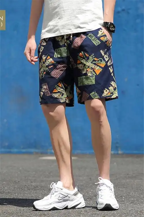男士短裤印花大裤衩韩版潮流加肥加大码胖子宽松休闲夏季五分裤子