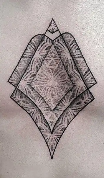 男生胸部黑灰点刺几何简单线条创意几何纹身图案