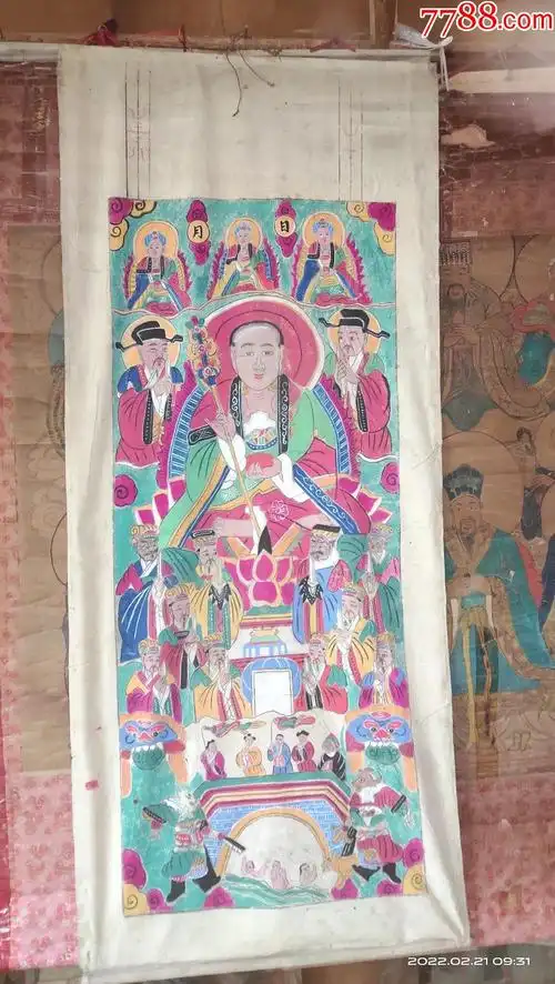 5品99长192宽82厘米,手绘老布画二阎王地狱图水陆画人物画神像画