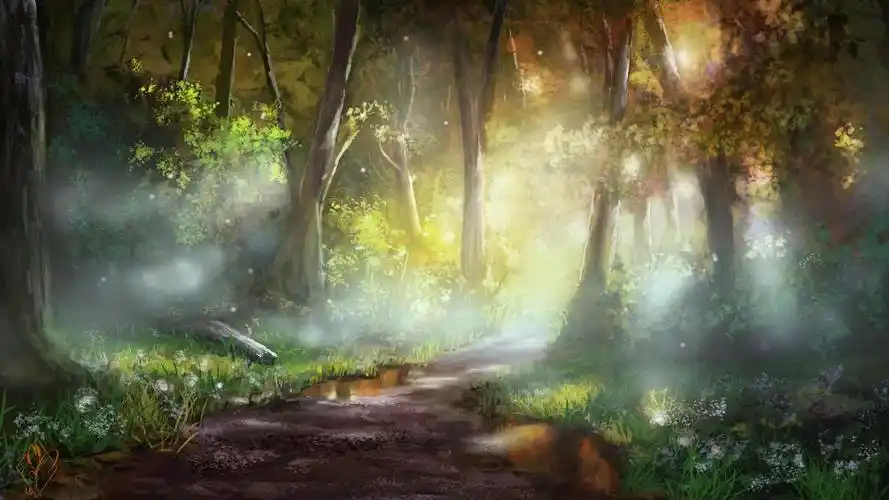 小清新森林美景手绘插画