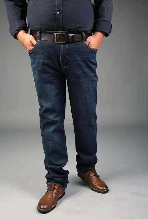 秋冬厚款男士直筒肥佬牛仔裤子男宽松特大号加肥加大码胖弹力长裤