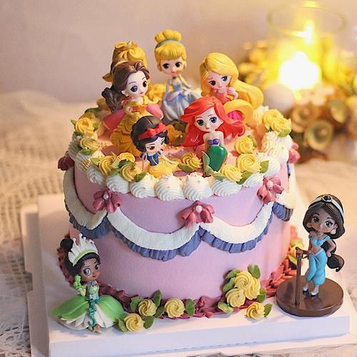 迷你小公主女孩生日蛋糕摆件卡通少女心城堡插件烘焙装扮网红q版