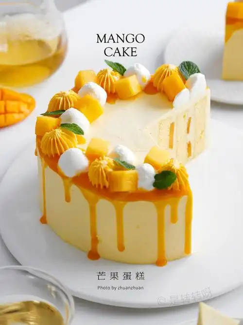 芒果蛋糕啦今天分享一款用烫面蛋糕坯制作的漩涡98蛋糕造型烫面蛋糕