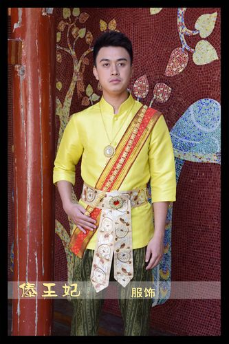 傣王妃2017泰国部落传统服装男立领中袖兜裆裤套装含腰封泼水节服