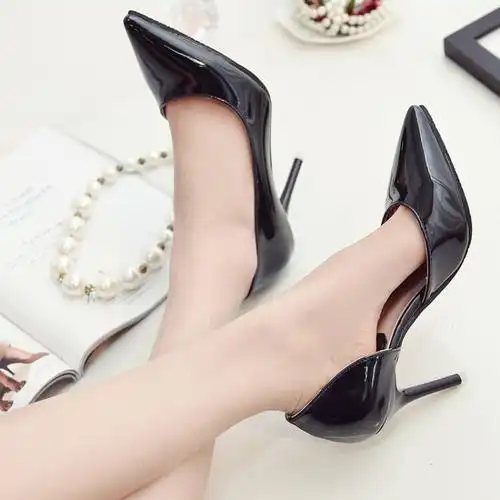 高跟鞋女细跟尖头休闲单鞋新款夜店工作鞋婚鞋 黑色 34