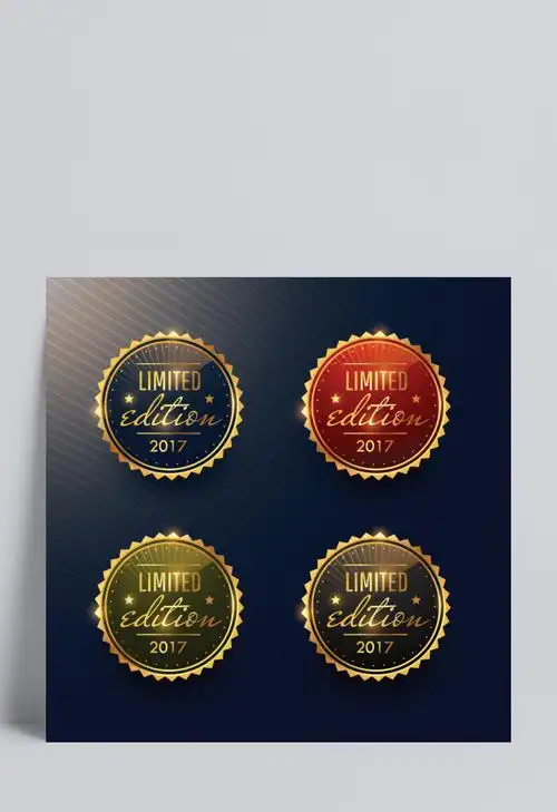四款彩色金边圆形标签矢量素材设计模板素材