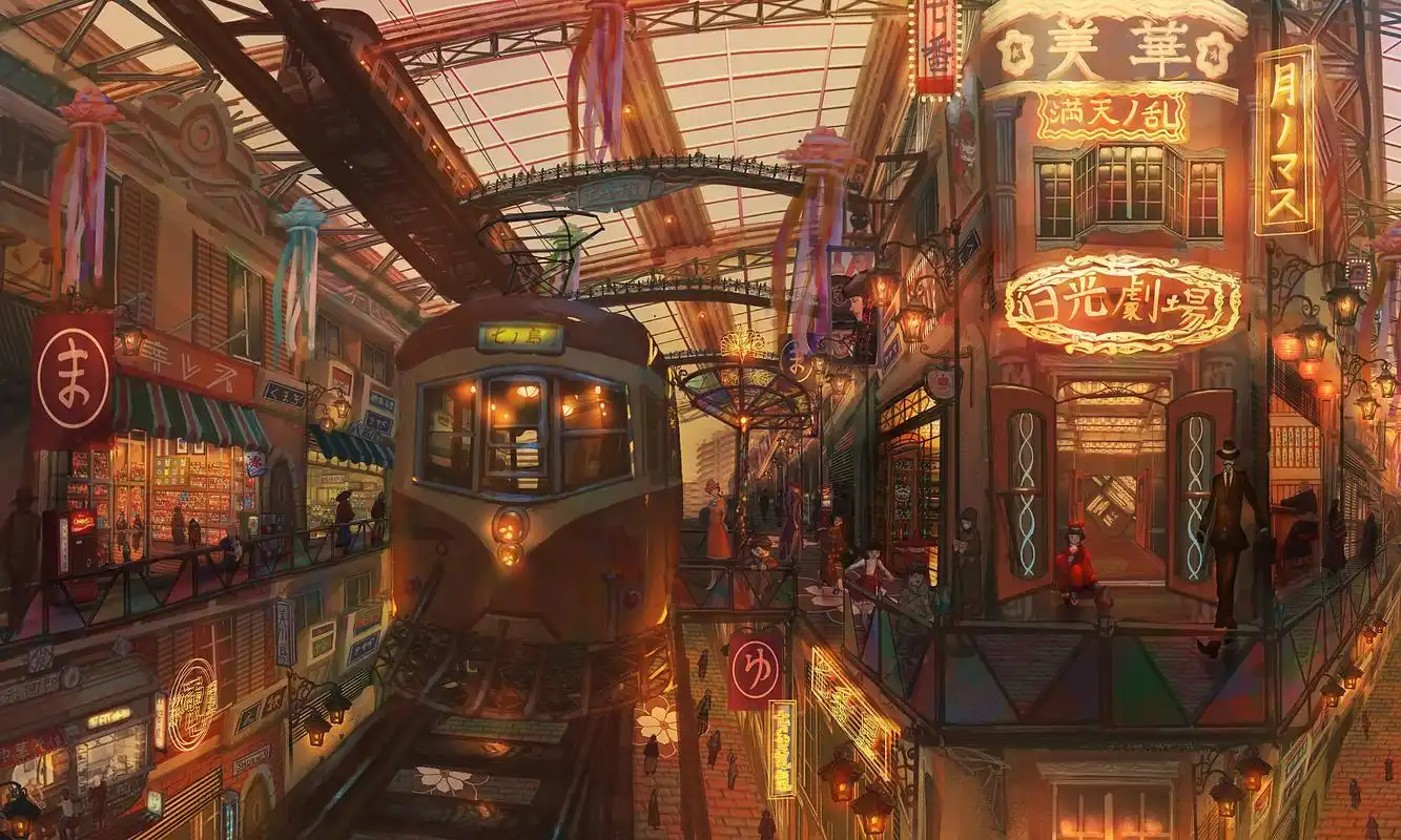 动漫风景壁纸插画分享——灯火阑珊的城市夜色