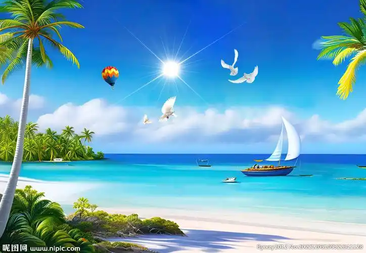 蓝天白云大海沙滩设计图__风景_psd分层素材_设计图库_昵图网nipic.co