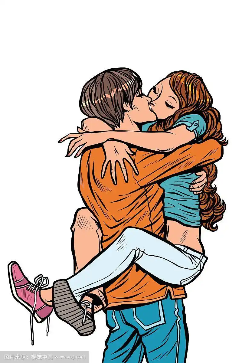 相爱的情侣拥抱激情的亲吻.怀里抱着女人的男人