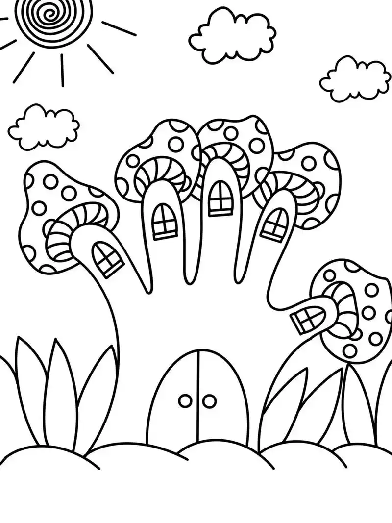 手指房子 可爱的小房子 儿童画 创意画 简笔画 带线稿哦 #创意美术