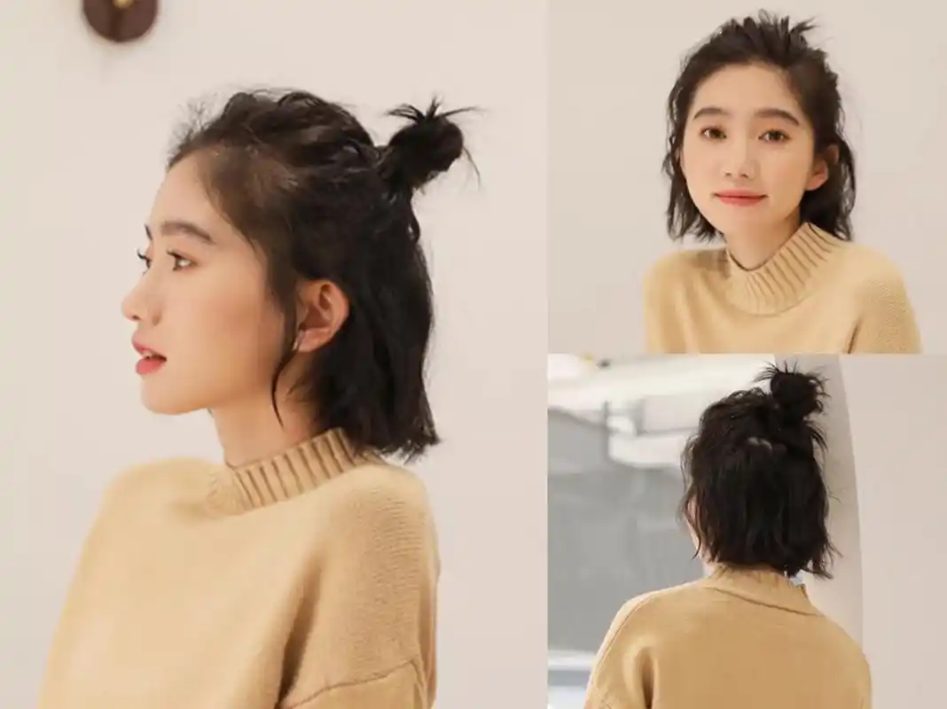 小个子的女生,很适合"半扎丸子头"的短发,减龄又显高!