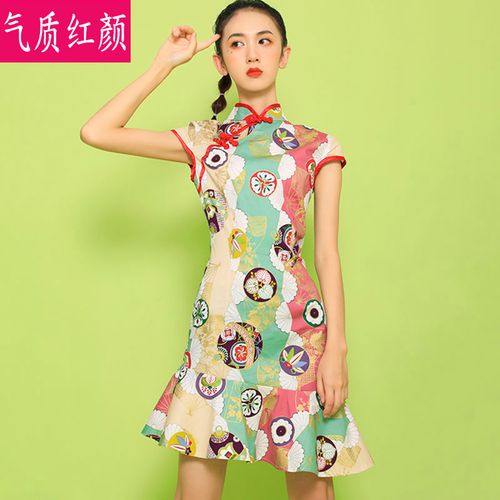 时尚复古旗袍鱼尾裙女夏装气质年轻款少女日常中国风改良版连衣裙