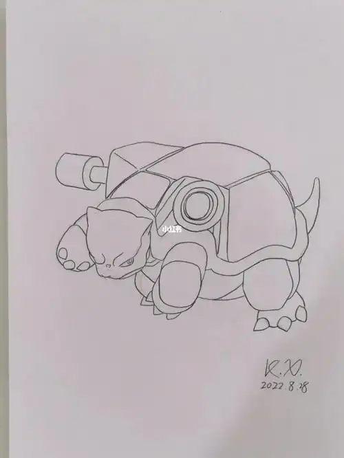 画了一只水箭龟,怎么炮口对着我呀……#线稿  #绘画临摹  #零基础学