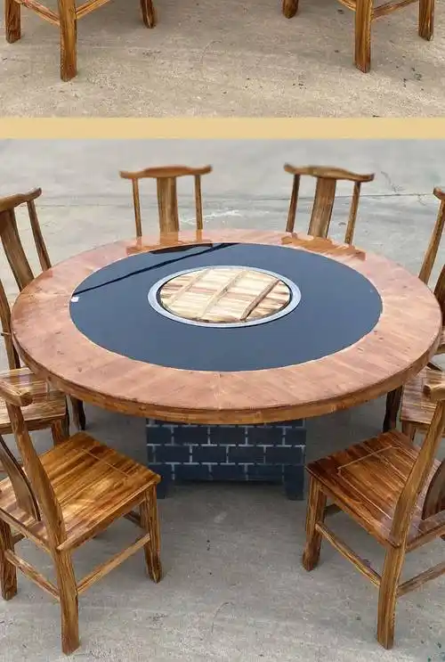 柴火取暖炉带桌面东北铁锅炖灶台桌商用电陶炉柴火鸡地锅鸡专用灶饭店