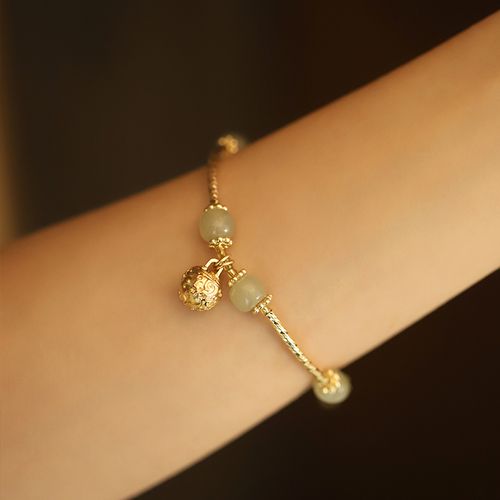 游思集/原创手作饰品串珠和田玉铃铛独特古风秋冬款玉石手链串珠